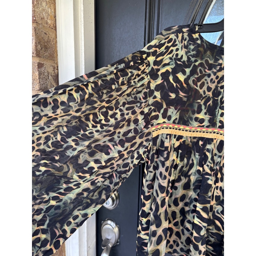 Blank London Womens XS Leopard Print Boho Blouse Crochet Trim Balloon Sleeve Top - Picture 11 of 12